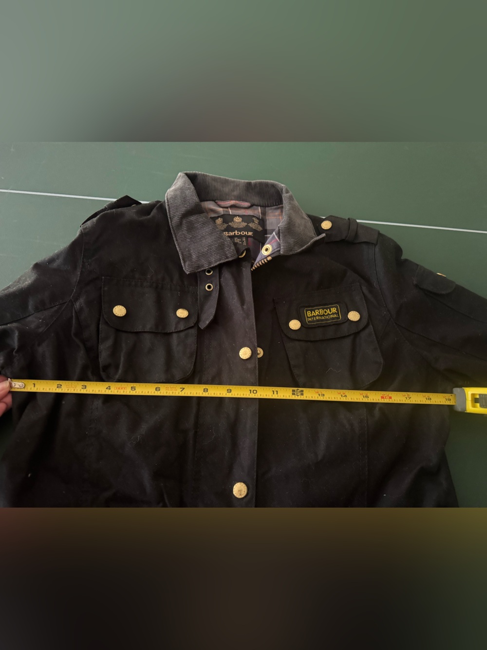Barbour Black Utility Jacket with Tartan Lining and Corduroy Collar - Picture 14 of 14